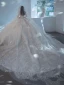 Luxury / Gorgeous White Beading Rhinestone Sequins Wedding Dresses 2024 Ball Gown High Neck Long Sleeve Backless Royal Train Wedding