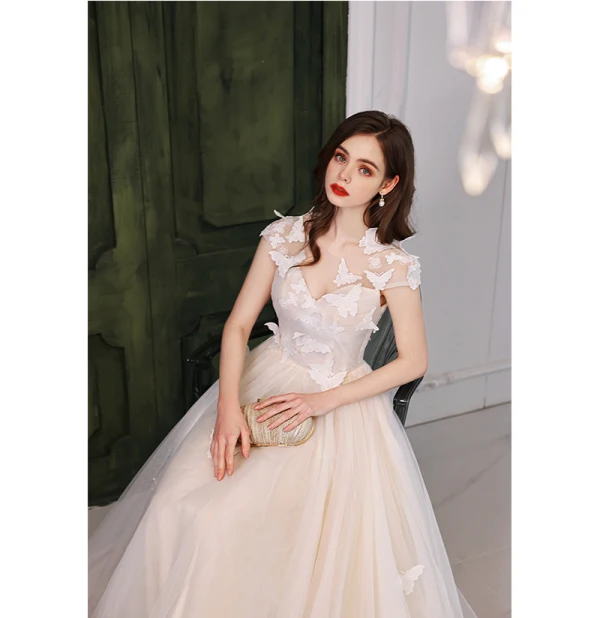 Fashion White Lace Butterfly Prom Dresses 2022 A-Line / Princess Scoop Neck Sleeveless Backless Floor-Length / Long Formal Dresses