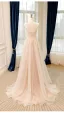 High-end Champagne Sequins Organza Prom Dresses 2026 A-Line / Princess Scoop Neck Sleeveless Backless Sweep Train Prom Formal Dresses