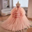 Charmant Rosa Applikationen Fallende Rüsche Ballkleider 2023 Ballkleid Bandeau Ärmellos Rückenfreies Hof-Schleppe Ball Festliche Kleider
