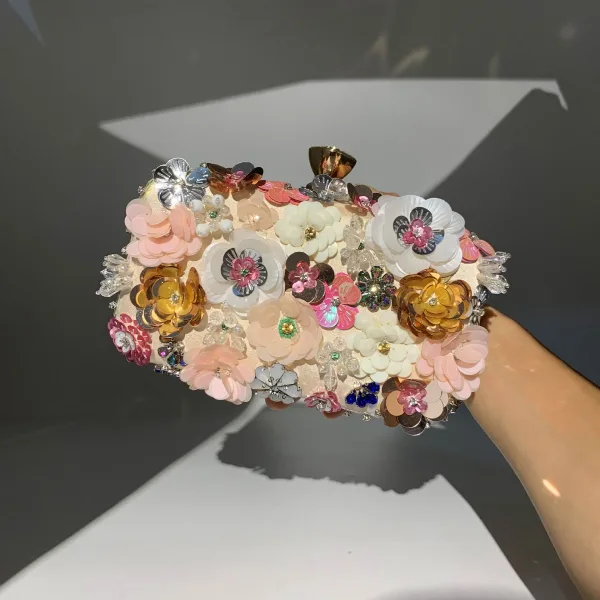 Chic / Beautiful Gold Pearl Rhinestone Sequins Outdoor / Garden Clutch Bags 2023 Satin