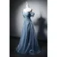 Chic / Beautiful Sky Blue Handmade  Pearl Prom Dresses 2026 A-Line / Princess Off-The-Shoulder Short Sleeve Backless Floor-Length / Long Formal Dresses