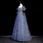 Sexy Ocean Blue Cascading Ruffles Beading Sequins Prom Dresses 2023 A-Line / Princess Off-The-Shoulder Short Sleeve Backless Floor-Length / Long Flower Girl Dresses