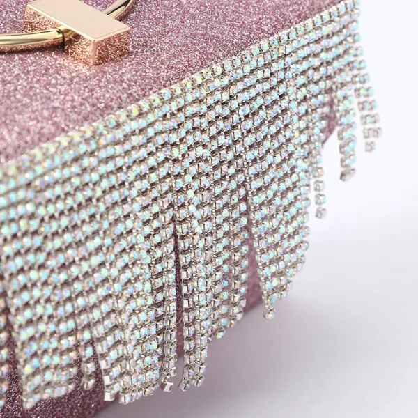 Charming Bling Bling Sequins Rhinestone Tassel Blushing Pink Evening Party Clutch Bags 2023