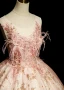 Elegant Blushing Pink Prom Dresses 2023 Ball Gown Scoop Neck Beading Rhinestone Sequins Lace Flower Tassel Sleeveless Backless Floor-Length / Long Formal Dresses