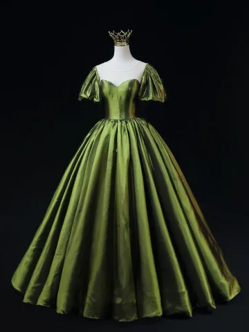 Vintage Retro Dark Green Prom Dresses 2025 Ball Gown Scoop Neck Short Sleeve Backless Sweep Train Formal Dresses