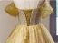 Flower Fairy Champagne Appliques Sequins Short Homecoming Graduation Dresses 2024 Ball Gown Off-The-Shoulder Short Sleeve Backless Tulle