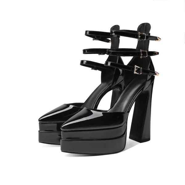 Unusual Green Cocktail Party 14 cm Thick Heels Womens Sandals 2022 Ankle Strap Pointed Toe Womens Shoes High Heels