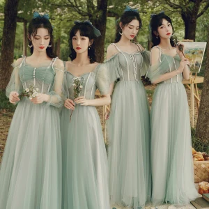 Modest Simple Sage Green Lace Bridesmaid Dresses 2022 A Line Princess Short Sleeve Backless Floor Length Long Bridesmaid