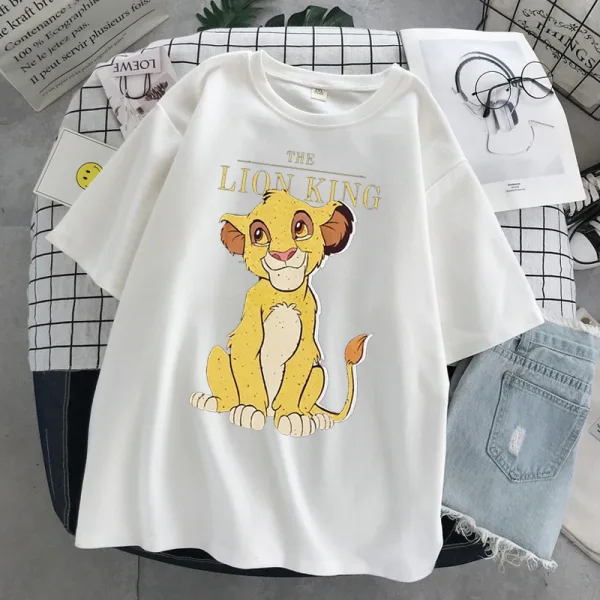 Fashion Casual Summer Black Printing Lion Loose Women T-Shirts 2021 Scoop Neck 1/2 Sleeves Tee Tops