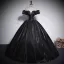 Elegant Black Satin Prom Dresses 2023 Ball Gown Off-The-Shoulder Short Sleeve Backless Floor-Length / Long Prom Formal Dresses