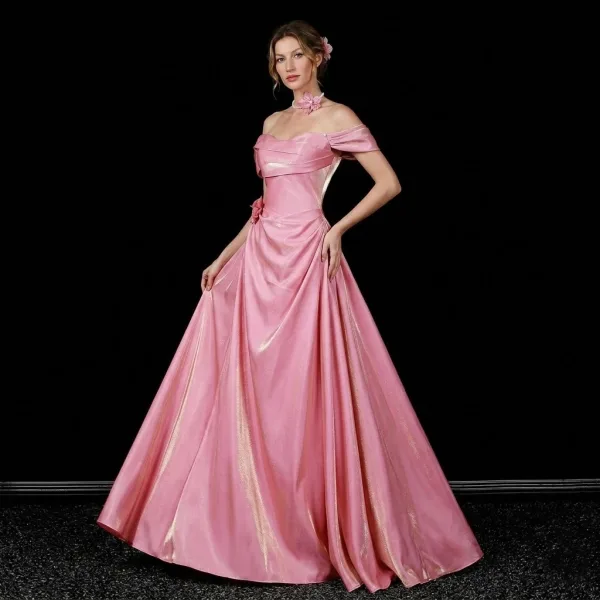 Charmant Charmant Rose Bonbon Robe De Bal 2026 Princesse Bustier Sans Manches Dos Nu Train De Balayage Robe De Ceremonie