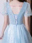 Lovely Sky Blue Star Sequins Evening Dresses 2023 A-Line / Princess Square Neckline Short Sleeve Backless Floor-Length / Long Evening Party Formal Dresses