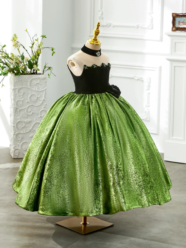 Chic / Beautiful Green Rhinestone Birthday Flower Girl Dresses 2024 Ball Gown Strapless Sleeveless Floor-Length / Long