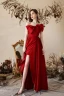 Charmant Rot Satin Abendkleider 2022 A Linie Bandeau Schleife Ärmellos Rückenfreies Gespaltete Front Lange Abend Festliche Kleider