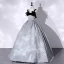 Élégant Noire Robe De Bal 2022 Robe Boule Encolure Carrée Bleu Tachetée Sans Manches Dos Nu Noeud Longue Robe De Ceremonie