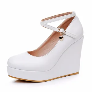Mode Blanche 10 Cm Compensées Jardin Extérieur Chaussures Femmes 2024 À Bout Rond Talons