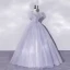 Chic / Beautiful Sky Blue Beading Sequins Prom Dresses 2022 Ball Gown Scoop Neck Short Sleeve Puffy Backless Floor-Length / Long Prom Formal Dresses