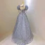 Chic / Belle Bleu Ciel Paillettes Robe De Bal 2023 Princesse Encolure Carrée Gonflée Manches Courtes Dos Nu Noeud Longue Promo Robe De Ceremonie