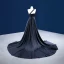 Haut de Gamme Charmant Noire Fait main Perlage Paillettes Robe De Soirée 2022 Trompette / Sirène Une épaule Sans Manches Dos Nu Chapel Train Soirée Robe De Ceremonie