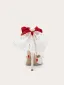 Charming White Bow Lace Flower Wedding Shoes 2024 Leather 10 cm Stiletto Heels Pointed Toe Wedding High Heels