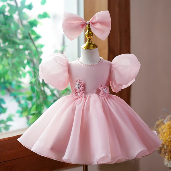 Lovely Blushing Pink Birthday Pearl Flower Girl Dresses 2023 Ball Gown Scoop Neck Puffy