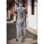 Style Chinois Gris Fendue devant Thé Longueur Promo Cheongsam 2024 Trompette / Sirène Col Haut Manches Courtes
