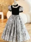 Chic / Beautiful Black Birthday Flower Girl Dresses A-Line / Princess 2023 Square Neckline Puffy Short Sleeve Floor-Length / Long Flower Girl Dresses