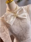 Vintage / Retro Ivory Lace Flower Wedding Dresses 2024 A-Line / Princess High Neck Beading Pearl Bow Long Sleeve Backless Floor-Length / Long