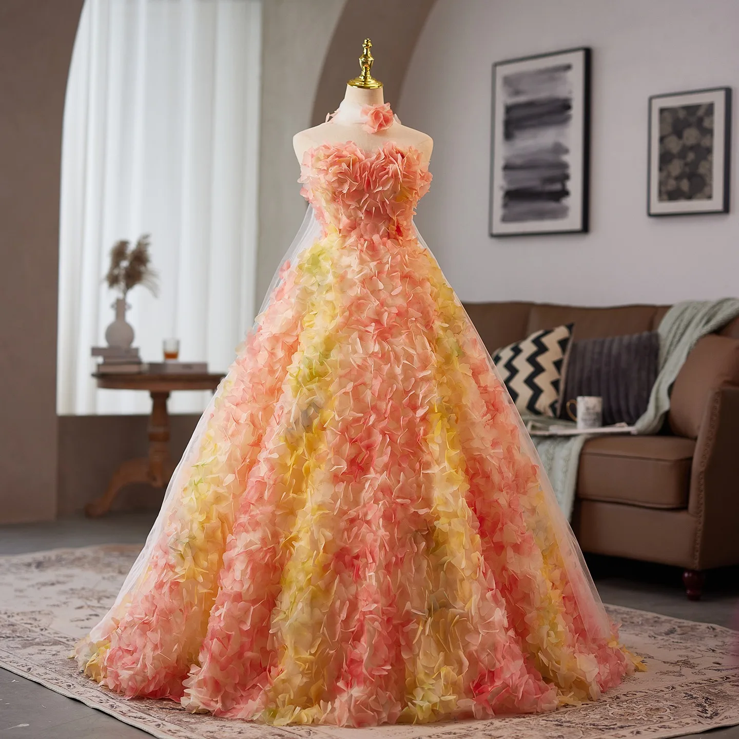 Luxury Gorgeous Flower Fairy Gradient-Color Appliques Prom Dresses 2025 Ball Gown Long
