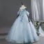 Schillernd Himmelblau Spitze Blumen Applikationen Pailletten Ballkleider 2026 Ballkleid Bandeau Ärmellos Rückenfreies