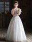 Chic / Beautiful Grey Beading Prom Dresses 2024 Ball Gown Square Neckline Short Sleeve Backless Floor-Length / Long Prom Formal Dresses