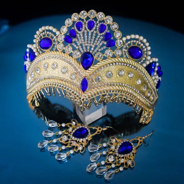 Traditional Champagne Rhinestone Pearl Pierced Bridal Hair Accessories 2022 Alloy Wedding Tiara