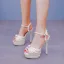 Elegant Beige Pearl Wedding Shoes 2024 14 cm Stiletto Heels Open / Peep Toe Wedding Sandals High Heels