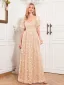 Chic / Beautiful Candy Pink Lace Flower Evening Dresses 2024 A-Line / Princess V-Neck Short Sleeve Backless Floor-Length / Long Evening Party Formal Dresses