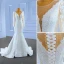High-end White Beading Sequins Lace Flower Wedding Dresses 2023 Trumpet / Mermaid Scoop Neck Long Sleeve Sweep Train Wedding