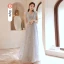 Modest / Simple Grey Lace Flower Bridesmaid Dresses 2023 A-Line / Princess Short Sleeve Backless Floor-Length / Long Bridesmaid Dresses