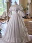 Vintage / Retro Medieval White Lace Flower Wedding Dresses Ball Gown 2025 Off-The-Shoulder Long Sleeve Backless Floor-Length / Long Wedding