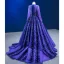 Vintage / Retro High-end Navy Blue Beading Sequins Prom Dresses 2023 Ball Gown Scoop Neck Long Sleeve Court Train Prom Formal Dresses
