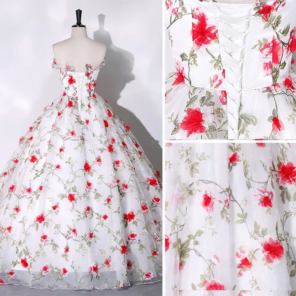 Chic / Belle Blanche Appliques Jardin / Extérieur Robe De Bal 2023 Robe Boule Bustier Sans Manches Dos Nu Longue Robe De Ceremonie