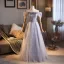 Elegant Grey Beading Sequins Appliques Prom Dresses 2026 A-Line / Princess Off-The-Shoulder Short Sleeve Backless Floor-Length / Long Prom Formal Dresses