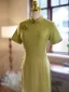 Chinese style Clover Green Summer Tea-length Cheongsam Trumpet / Mermaid 2024 High Neck Short Sleeve