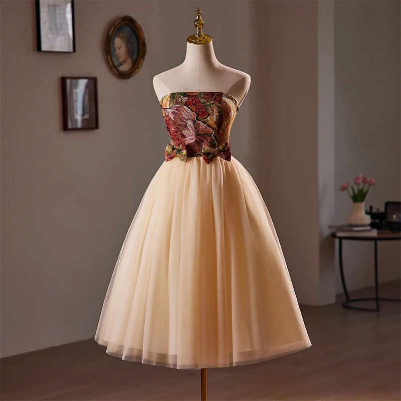 champagne graduation dress Champagne Spaghetti Strap Prom Dresses Lace Applique Graduation Dress ARD2433