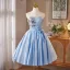 Charmant Himmelblau Perlenstickerei Pailletten Spitze Blumen Heimkehr Kurze Abiballkleider 2025 Ballkleid Bandeau Ärmellos Rückenfreies Festliche Kleider