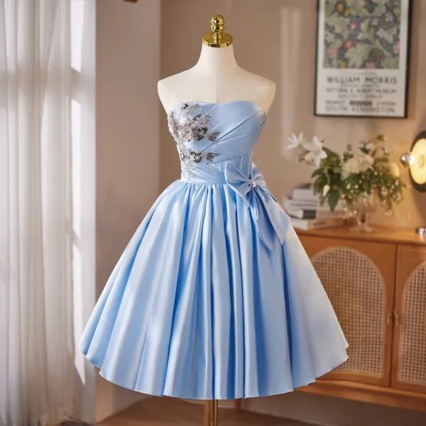 slim fit dress slacks Sparkly Sky Blue Tulle A-line Short Homecoming Dresses, Graduation Dress,  MH586 main image 0
