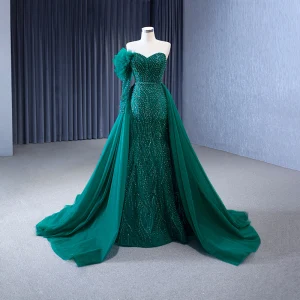 High End Dark Green Handmade Beading Evening Dresses 2023 Trumpet Mermaid Strapless Sleeveless Backless Sweep Train Evening Party Formal Dresses