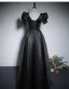 Vintage / Retro Black Satin Evening Dresses 2023 A-Line / Princess V-Neck Puffy Short Sleeve Backless Floor-Length / Long Evening Party Formal Dresses