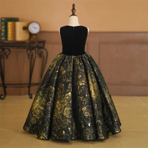 Elegant Gold Black Birthday Flower Girl Dresses 2024 Ball Gown Scoop Neck Sleeveless