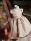 Modest / Simple Blushing Pink Beading Bow Short Flower Girl Dresses 2023 Ball Gown Birthday Scoop Neck Short Sleeve