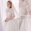 Fabulous White Beading Sequins Pearl Wedding Dresses 2022 Ball Gown High Neck Puffy Short Sleeve Backless Royal Train Wedding